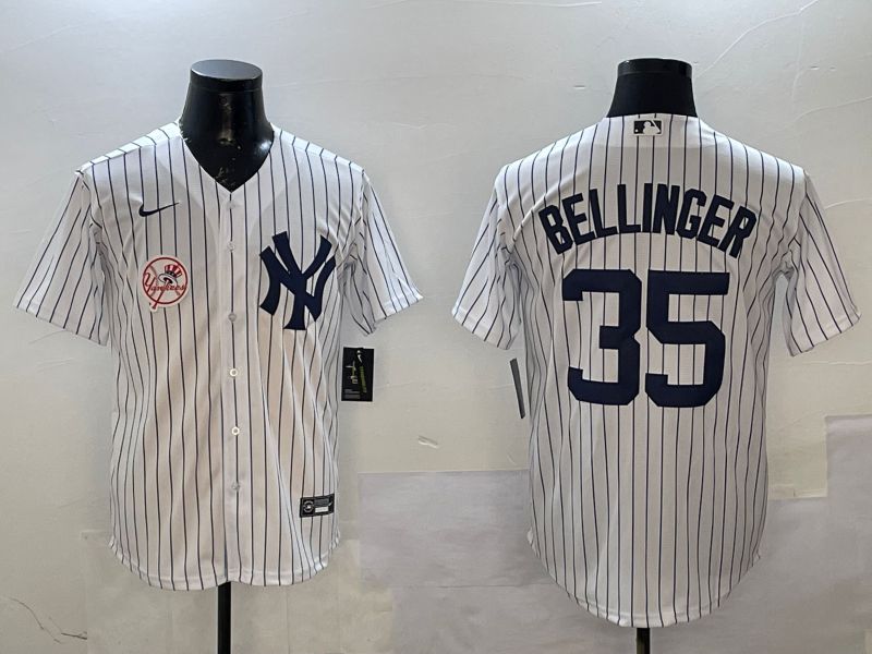 Men New York Yankees #35 Beelinger White Stripe Game Nike 2025 MLB Jersey style 3